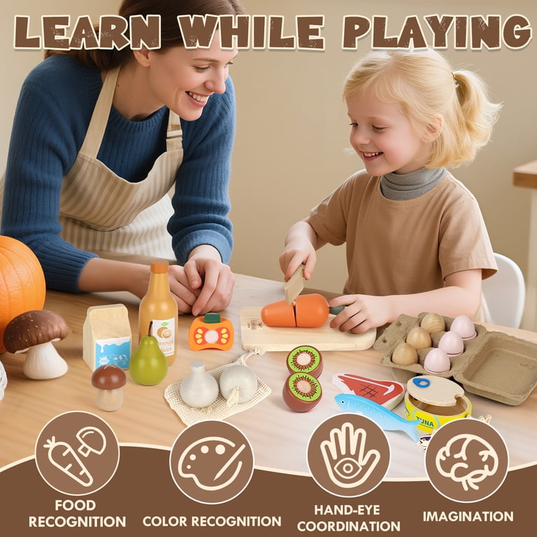 Lehoo Castle Wooden Play Food Sets with Shopping Bag photo 7