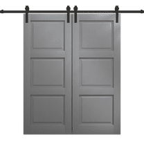 Modern Double Barn Door 36 x 80 inches | Ego 5010 Painted Grey Oak | 13FT Rail Track Set | Solid Panel Interior Doors
