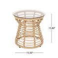 thumbnail image 3 of Tcbosik Outdoor Rattan Side Table with Glass Top, Modern End Table with Metal Frame for Patio, Garden, Deck, Lawn, Yard, Light Brown, 3 of 7