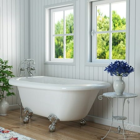 Pelham White Luxury 54 Inch Clawfoot Tub With Vintage Tub Design In White Includes Polished Chrome Ball And Claw Feet And Drain From The Highview