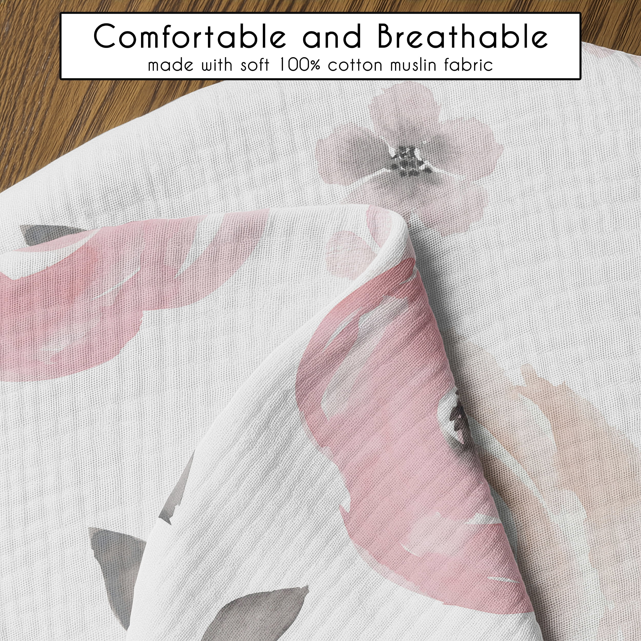 Sweet Jojo Designs Watercolor Floral Pink and Grey Girl Muslin 100% Cotton Nursing Pillow Cover