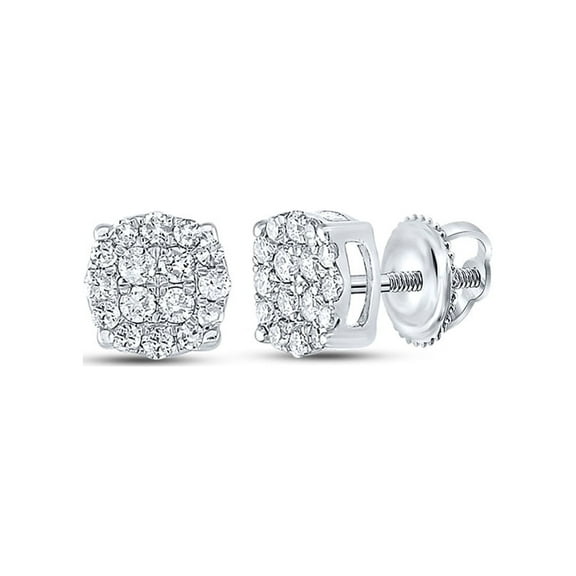 10kt White Gold Mens Round Diamond Cluster Earrings 1/4 Cttw