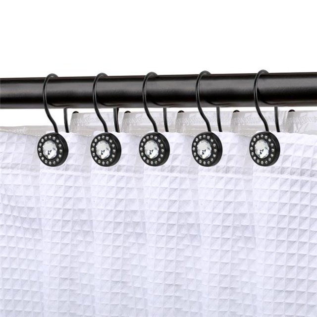 Utopia Alley HK21BK Design Cristal Résistant à la Rouille Double Crochets de Rideau de Douche pour Salle de Bain, Noir Mat - Ensemble de 12