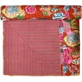 thumbnail image 4 of Indian Handmade Floral Print Kantha Quilt, Bedspread , Blanket Size ( King 108" x 108" ), 4 of 5