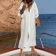 thumbnail image 2 of Tqyyweavej Beach Cover Up for Women Plus Size 3/4 Length Sleeve White Dresses V Neck Loose Swimsuit Coverup for Women with Botton, 2 of 8