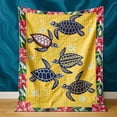 thumbnail image 2 of Hawaiian Turtle Quilt Yellow Floral Border Bedspread | Twin Queen King Size Summer Beach Decorative Quilt for Bedroom Living Room 280gsm Blanket, 2 of 5