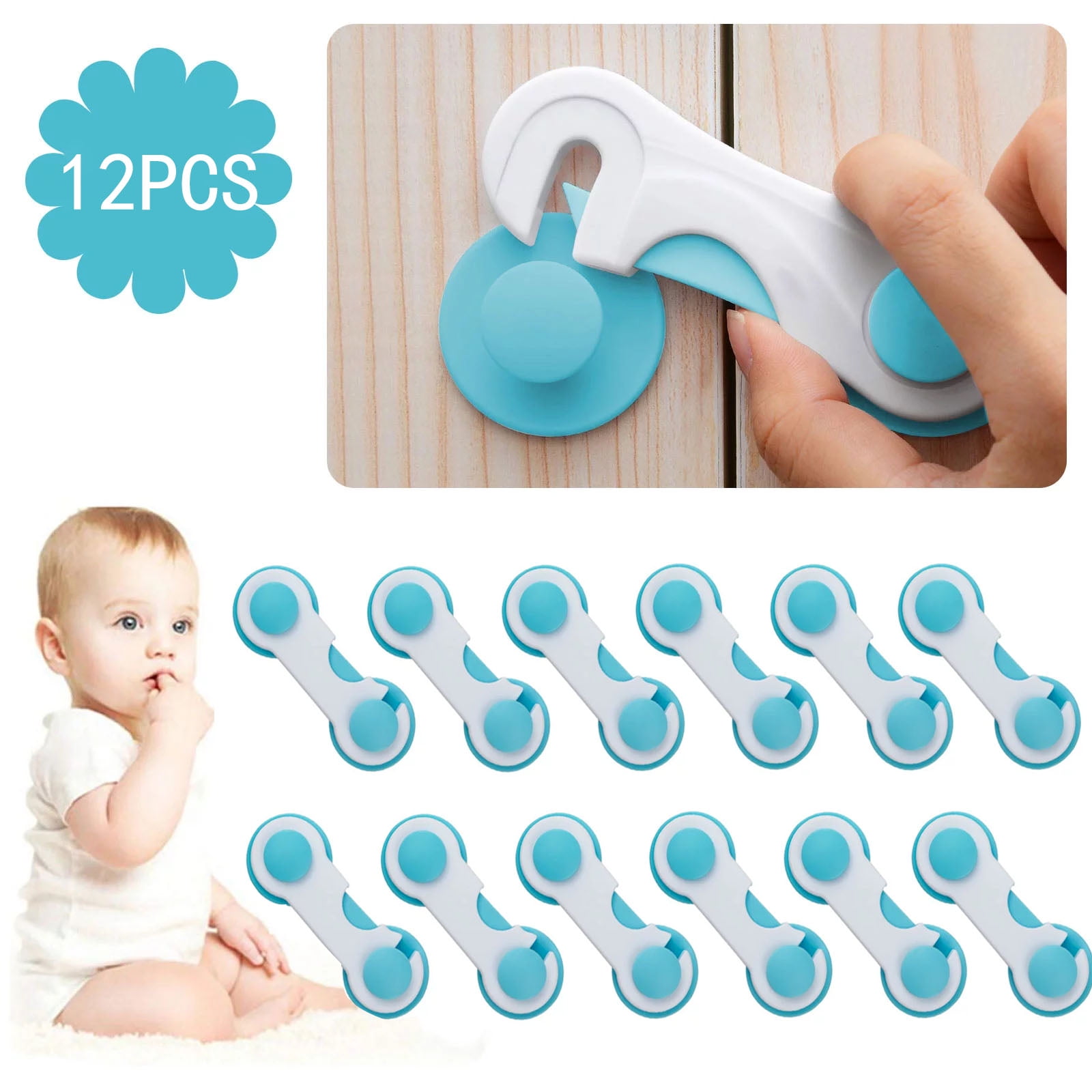 Child Safety Strap Locks (12 Pack) Baby Locks for and Drawers