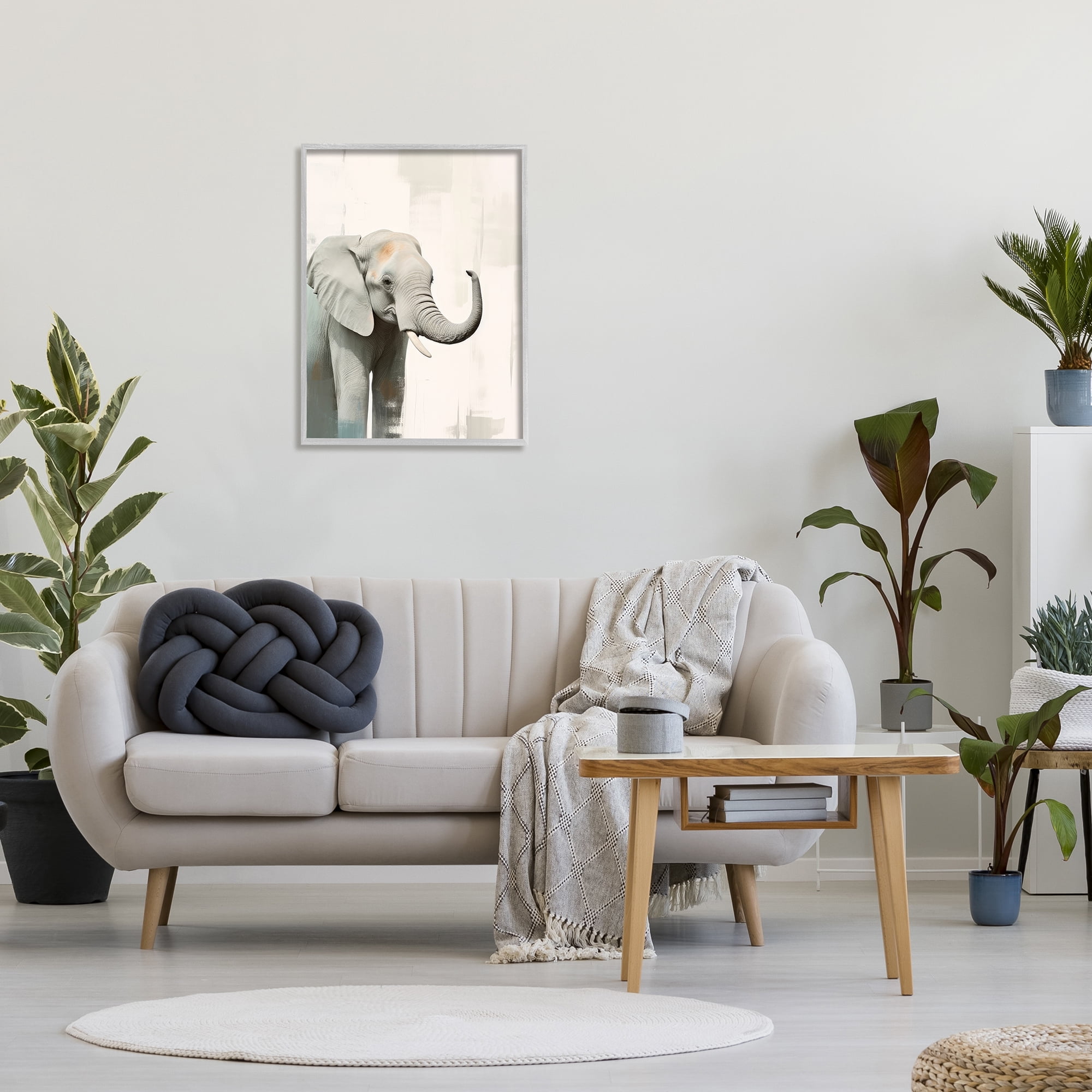 Stupell Industries Grey Modern Elephant Animals & Insects Painting Gray Framed Art Print Wall Art, 24 x 30