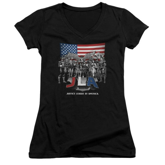 JLA Justice League All American League Junior Women's T-Shirt V-Neck Black