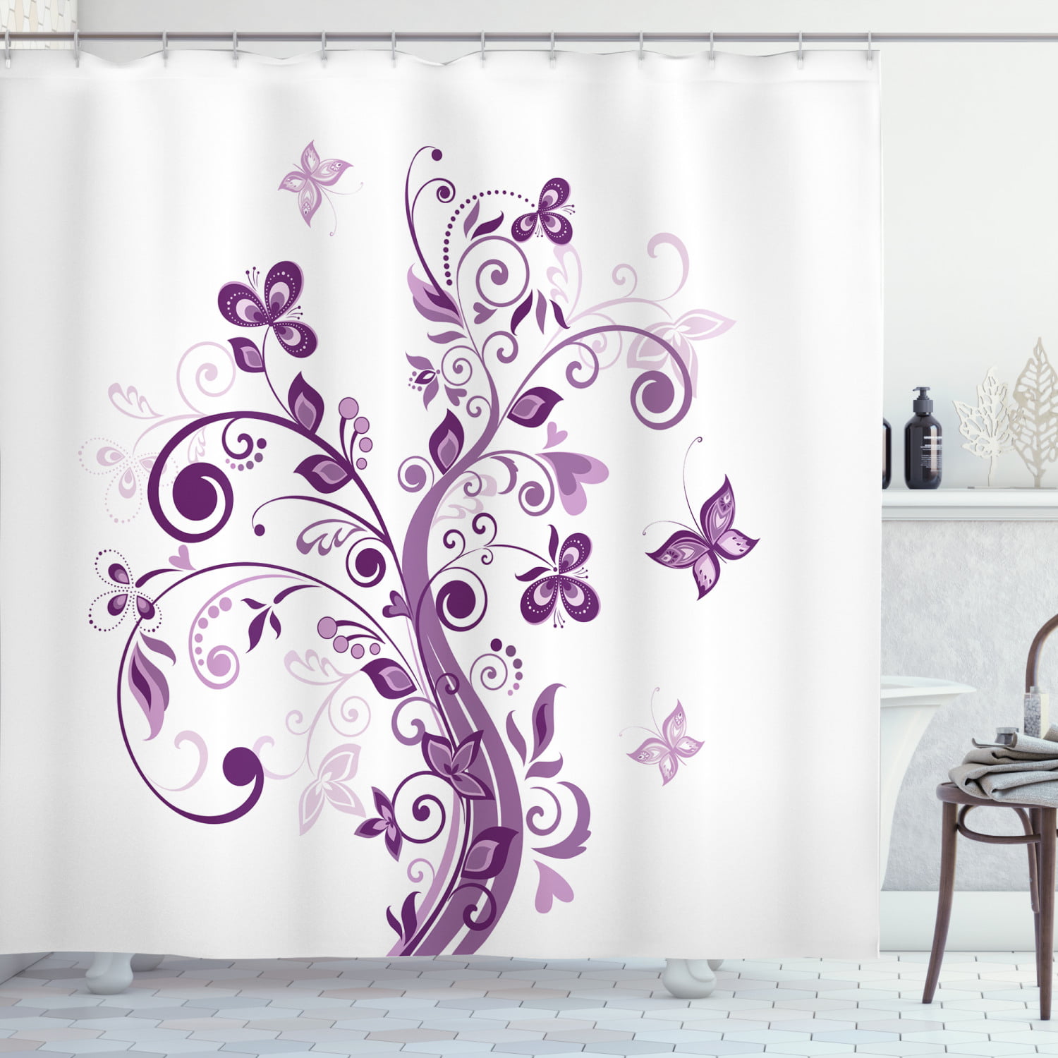 Details about   Flower Pattern Print Polyester Waterproof Washable Shower Curtain Set 12 Hooks 