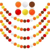 4 Pcs Fall Thanksgiving Pom Poms Garland, 6.56ft/2m 30 Balls Felt Ball Garland, Pastel Pom Poms String for Birthday Party Thanksgiving Wall Christmas Tree Decor