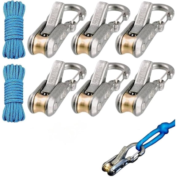 Rope Tightener & Guyline Tensioner (8 Pack) (6*rope ajuster 2*rope)- Heavy Duty Retractable Paracord with Alloy Carabiner Clip, Windproof Tie Downs for Camping Tent, Tarp & Hammock Setup