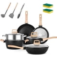 thumbnail image 1 of Sartenes Antiadherentes, Juego de 14 Ollas y Sartenes, Bateria de Cocina, Utensilios de Cocina de Inducción de Granito con Sartenes, Cacerolas, Sartén, Espátula (Negro), 1 of 4