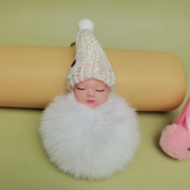 Cadena de cuentas con forma de bola de pelo, colgante de bolso esponjoso, llavero colgante para niña, joyería de estilo adorable para niña