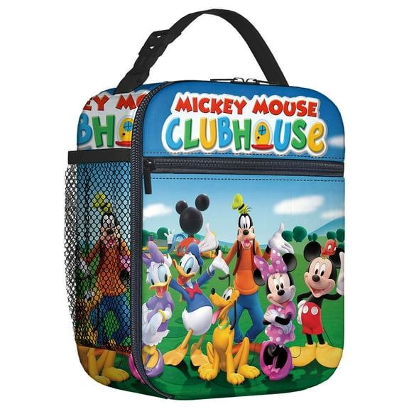 For Mickey Cartoon Theme Mouse Clubhouse Insulated Lunch Bag – Reusable Water Resistant Cooler Tote, with Mesh Side Pocket and Zipper, Lunch Box Size 8.66x4.33x10.24 Inch for Camping, Trips, Picnics