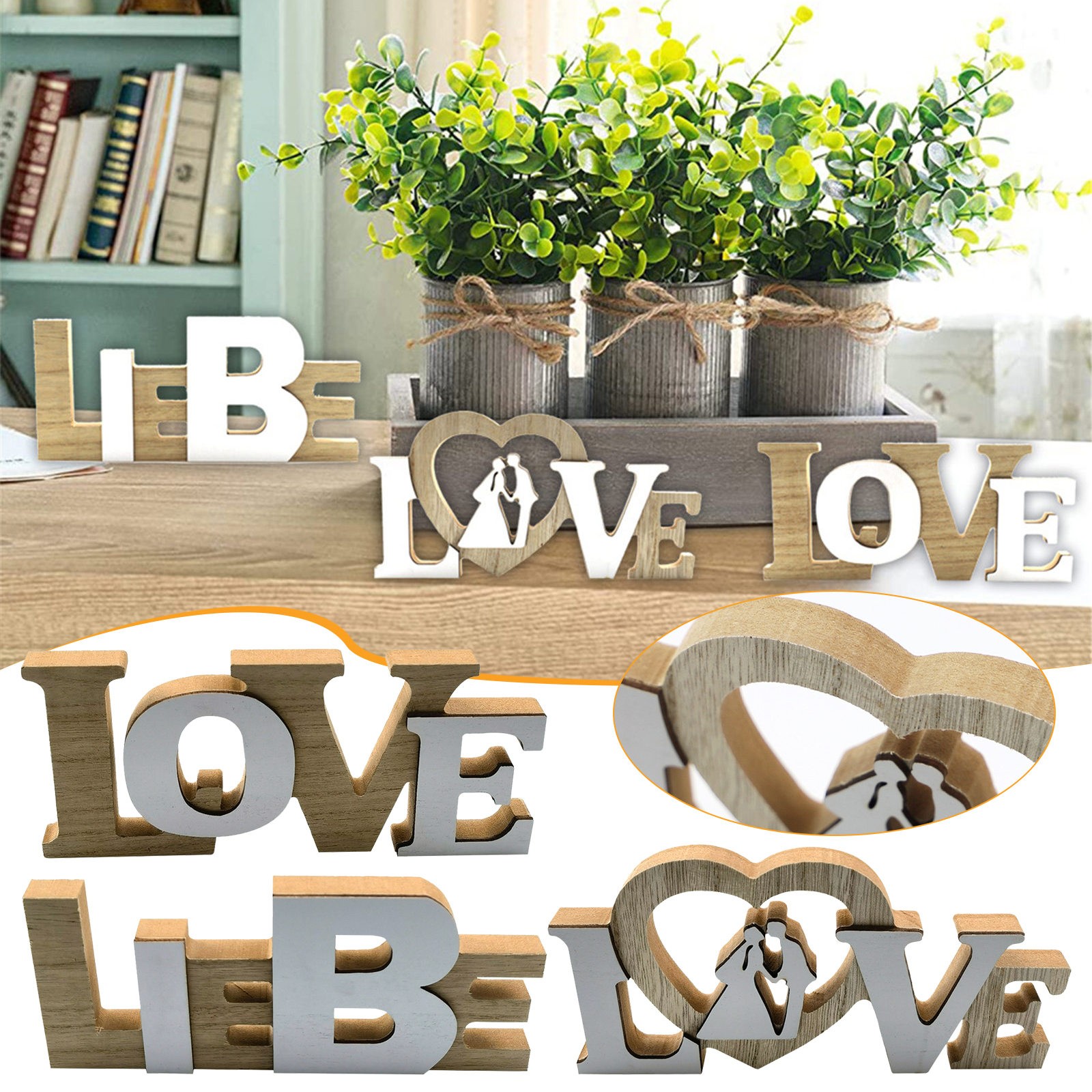 WNG Wooden Love Sign Rustic Wall Decor Freestanding Word Arts for Home