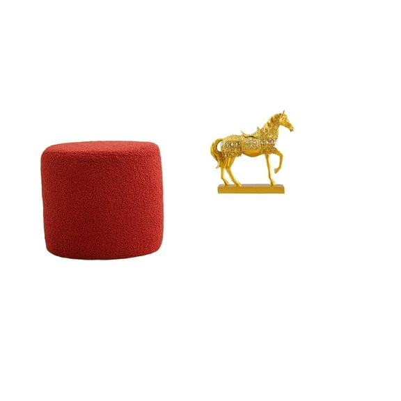 CarpNettore Round Ottoman Foot Rest Stool Bench Seat Chair Small Cylinder Sofa Tea Stool with Horse Figurine Decoration Animal Sculpture Engraved Resin for Office Bedroom Nursery Apartment Home