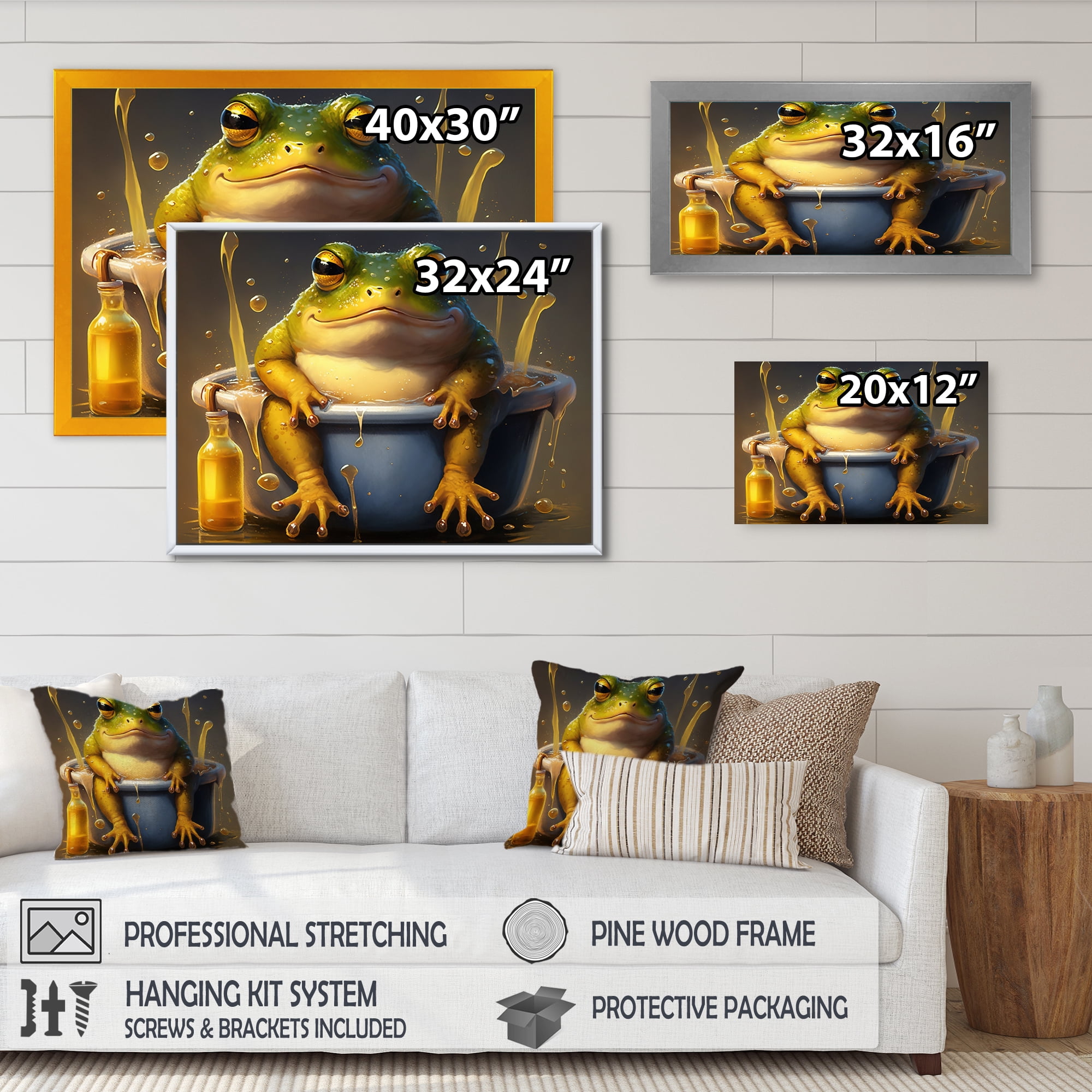 Designart Funny Frog Enjoying His Bath II Canvas Wall Art