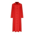 thumbnail image 1 of Cameland Robe Maxi pour Femme à Manches Longues, Col à Revers, Boutonnée, Décontractée, Ample, Grande Taille, Longueur Cheville, 1 of 4
