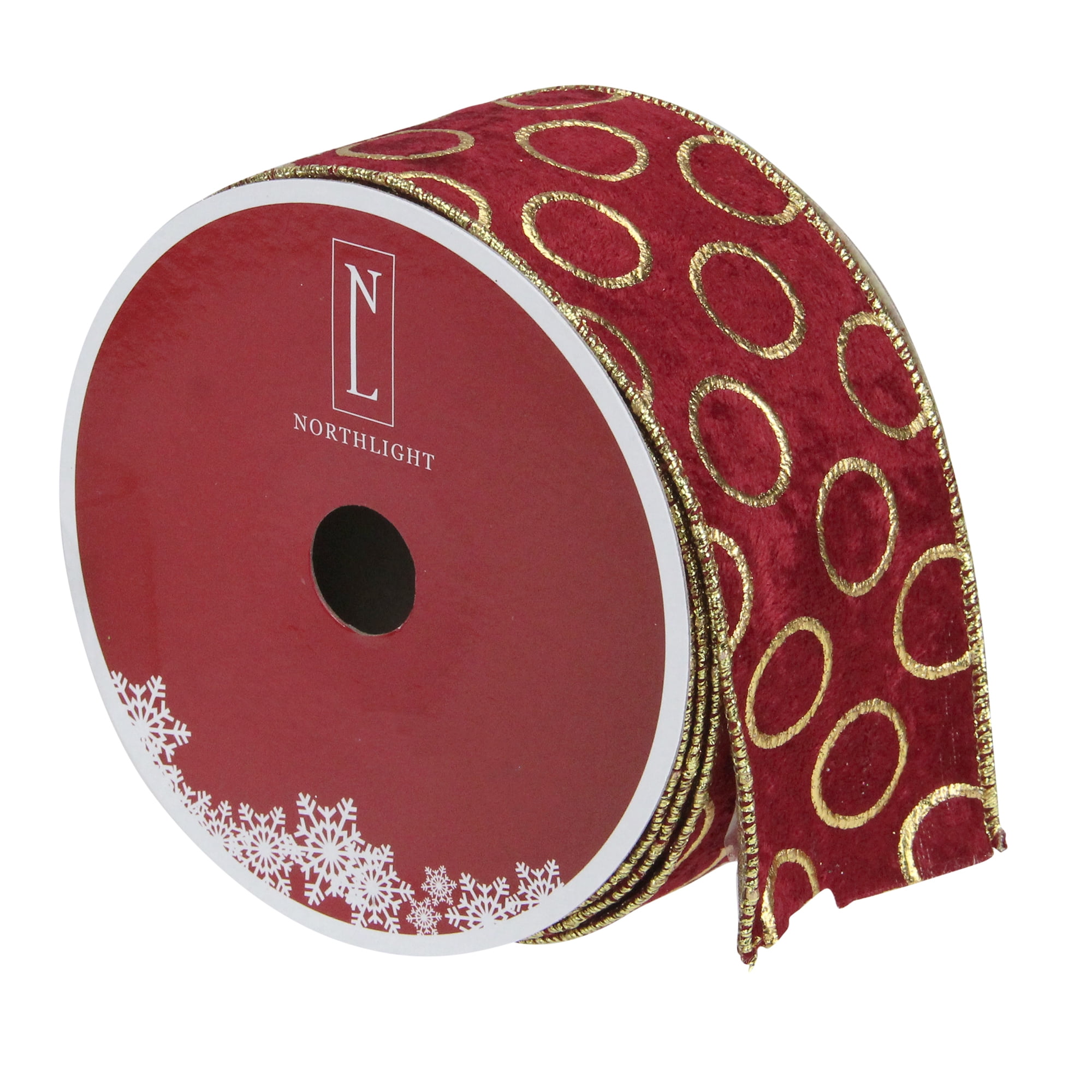 Northlight Red and Gold Circle Wired Christmas Craft Ribbon 2.5" x 16 Yards