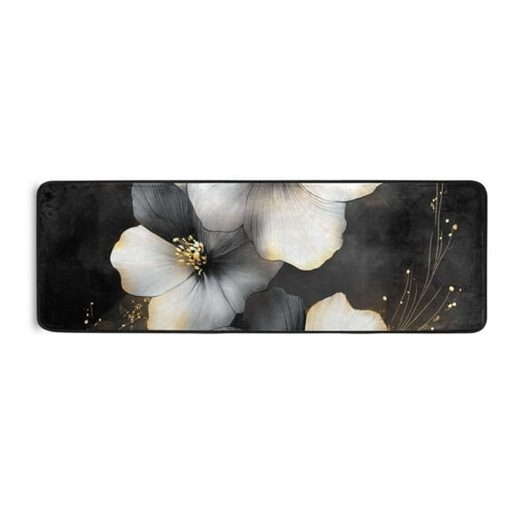 Black and White Flower Runner Rug for Hallways Kitchen Non Slip 2'x 6' Washable Hall Carpet for Bedroom Entryway Laundry Room