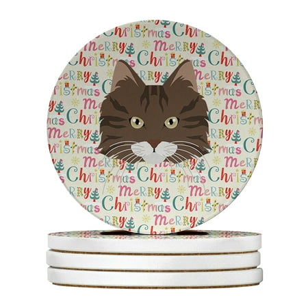 

Norwegian Forest Cat Christmas Large Sandstone Coasters Pack of 4 4 in x 4 in