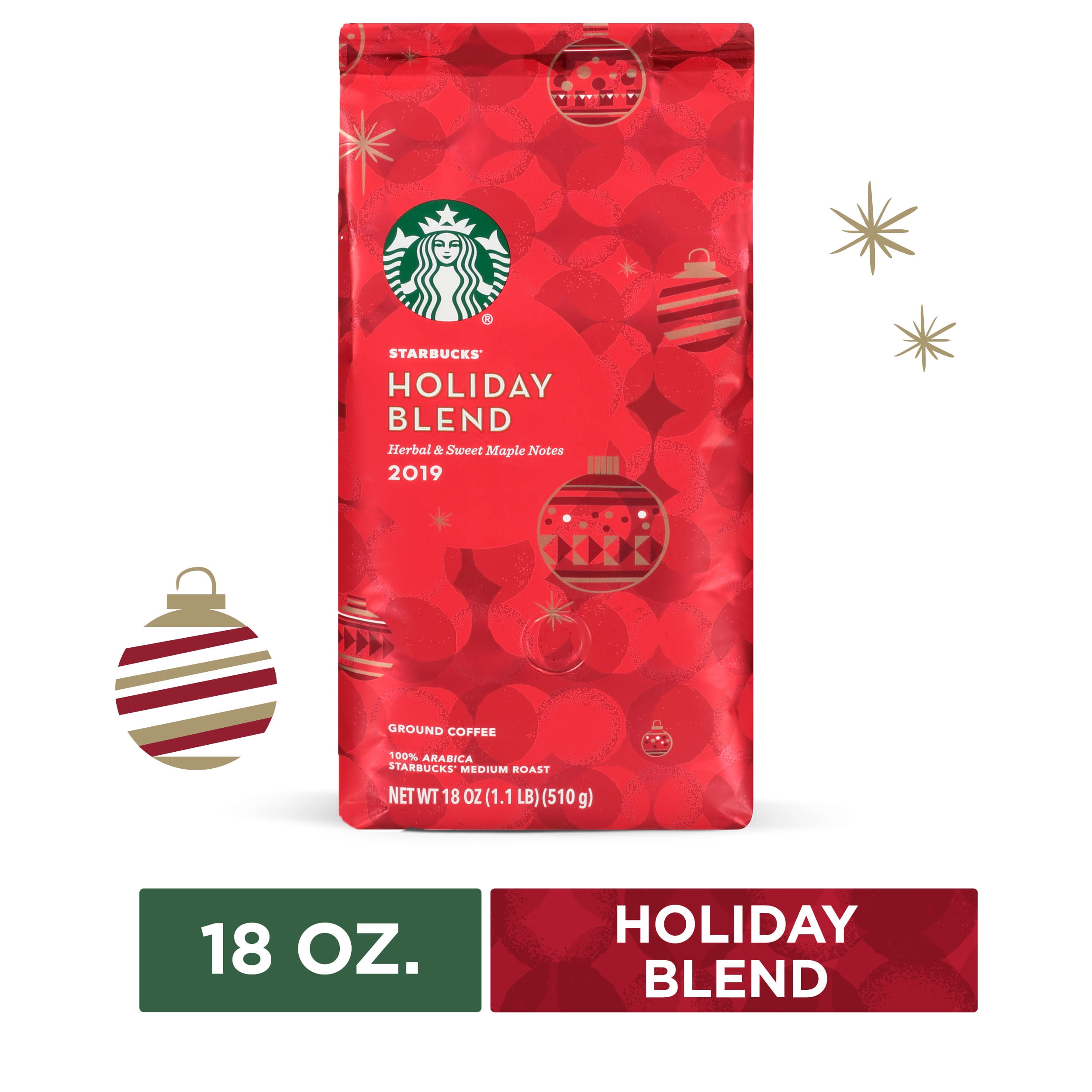 Starbucks Holiday Blend Medium Roast Ground Coffee, 18 Oz. Bag | Herbal & Sweet Maple Notes