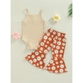 thumbnail image 4 of Franhais Baby Girl Summer Shorts Suit Solid Color Ribbed Suspender Jumpsuit Floral Print Flared Trousers, 4 of 8