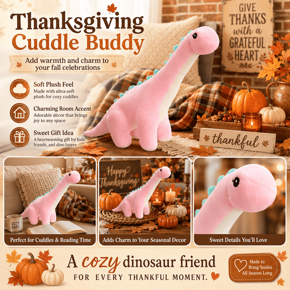 Dinosaur Plush Toy - Long-Necked Dinosaur Design, Soft Plush Material, Christmas Gift, Cuddly & Decorative, Suitable for Playtime & Bedtime, Perfect for Dinosaur Lovers, Pink, 13.8*7.9in