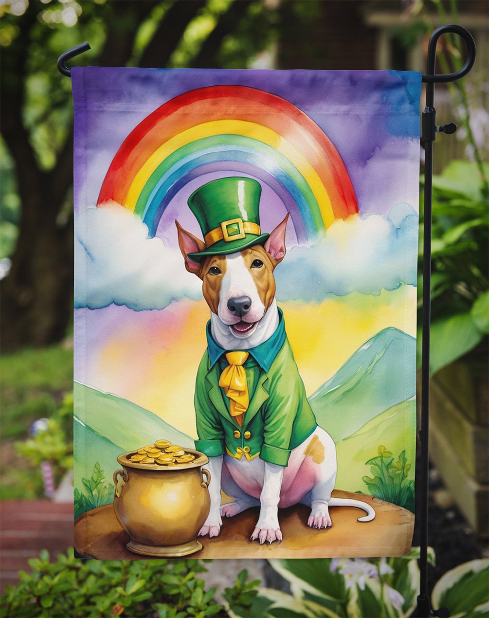 English Bull Terrier St Patrick's Day Garden Flag 11.25 in x 15.5 in
