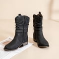thumbnail image 4 of Women's Mid-Calf Cowboy Cowgirl Boots with Low Chunky Heel,Classic Round Toe,Side Zipper,Fashion Western Black Boots., 4 of 6