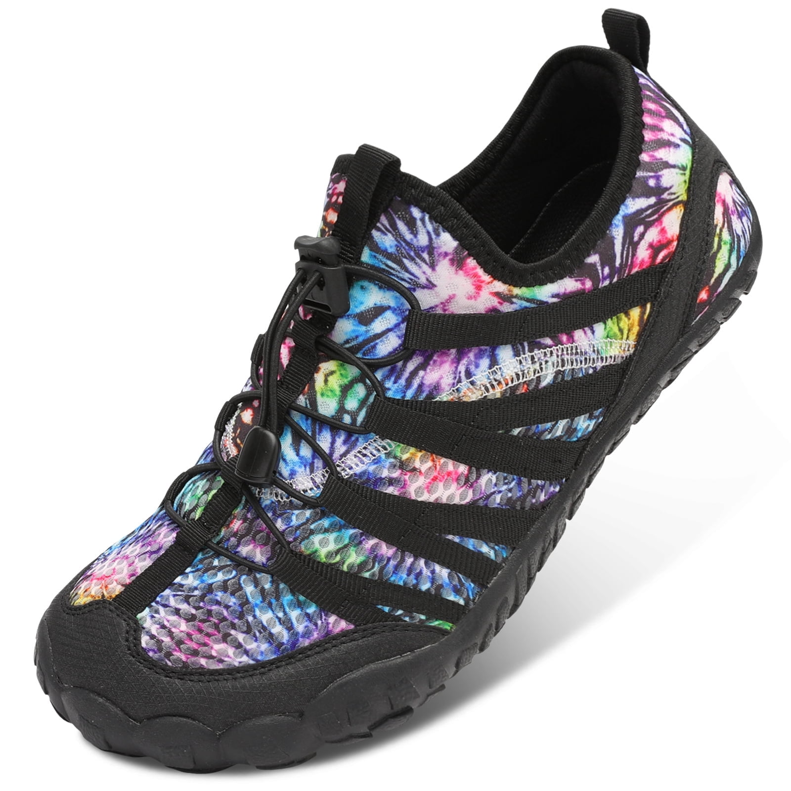 Barerun Unisex Water Shoes Quick-Dry Barefoot Aqua Socks, Wide Platform Closed Toe,MultiBlack,6.5 Women/5 Men