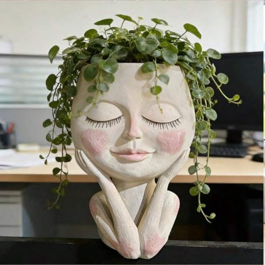 Cute Plant Pots -Face Planters Pots Head Flower PotSucculent Cactus Christmas Planters With Drainage Hole Creative Home Gardening Decor Plant Gifts For Plant Lovers Women Mom Teacher