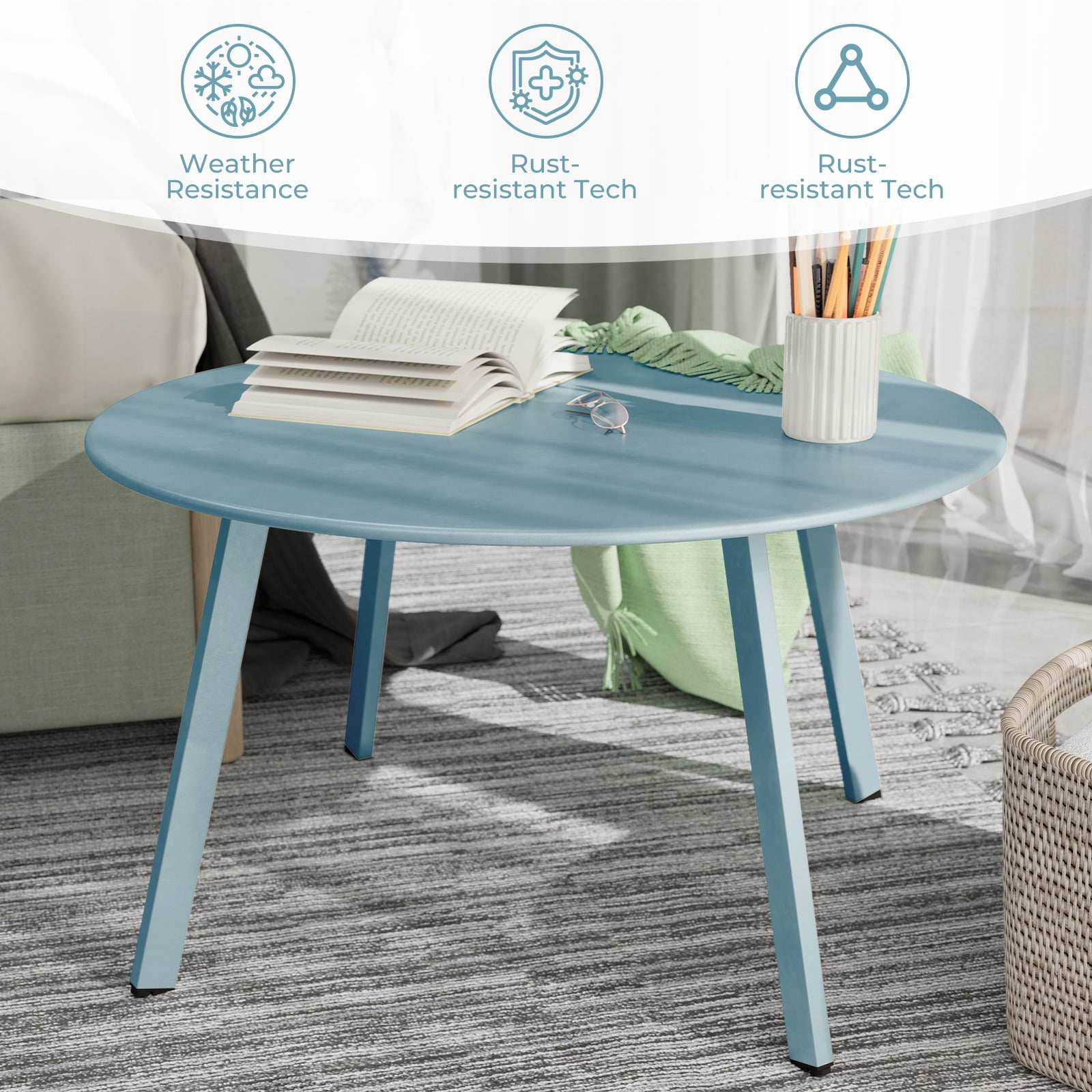 GRANDPATIO 28" Round Coffee Table Steel Outdoor Patio Table , Grayish Green