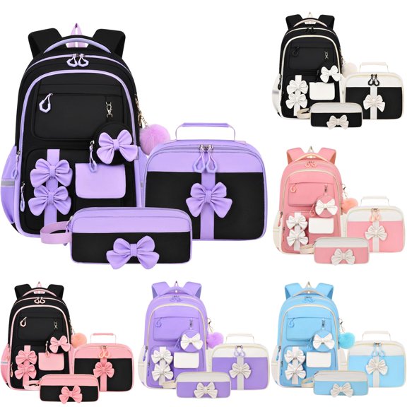 UJNDER Students Cute Bow Knot Large Capacity Lightweight Backpack for Everyday Use with Comfortable Straps and Spacious Design,Dark Purple,Large