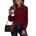 thumbnail image 2 of Women's Textured Knit Long Sleeve Top Shirt Blouse with Ribbed Waistband Loose Fit Casual Elegant Fall Winter Fashion | CSEONE,Wine XL, 2 of 9