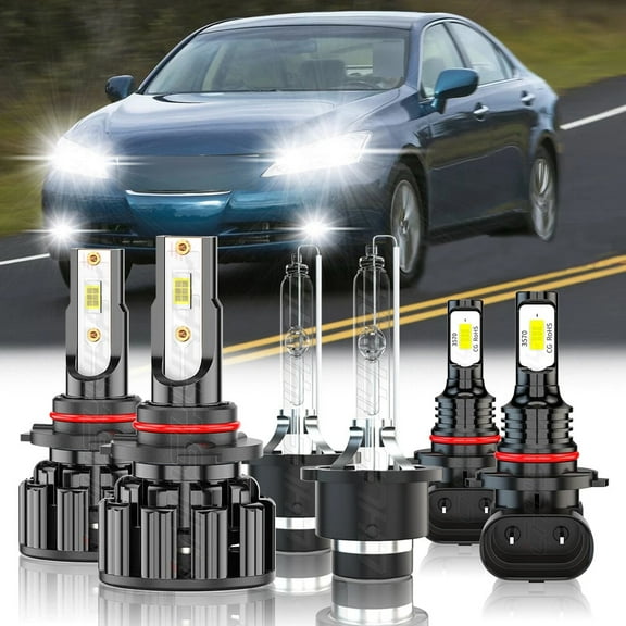 For Lexus ES350 2007-2012 LED HID Headlight High/Low Beam   Fog Light Bulbs Kit Super Bright White 6x