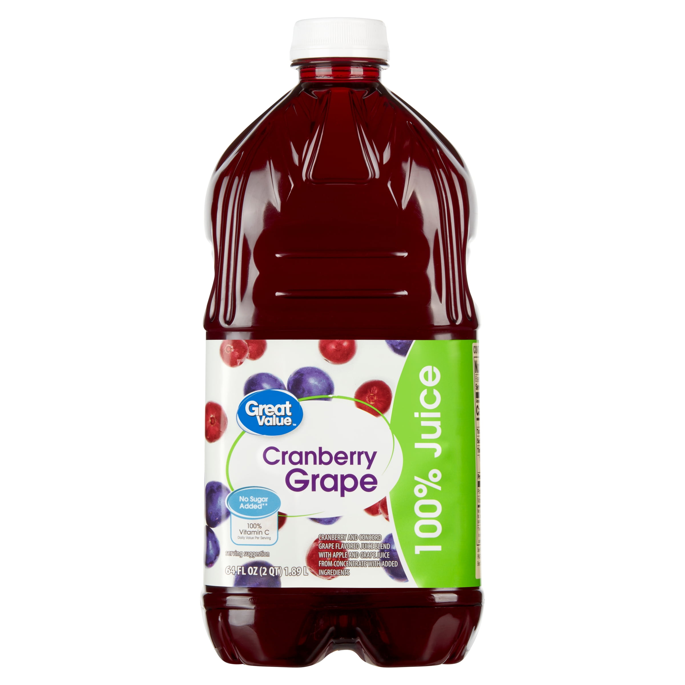 (4 pack) Great Value Cranberry Grape 100% Juice, 64 fl oz