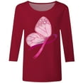 thumbnail image 1 of Fgnfyis T-Shirt de Sensibilisation au Cancer du Sein pour Femmes Col Rond Manches Courtes Haut Décontracté avec Imprimé pour Printemps Été Automne Usage Quotidien Tee Confortable à Assortir avec des Jeans Hauts pour Femmes Rouge Melon D\'eau m, 1 of 4
