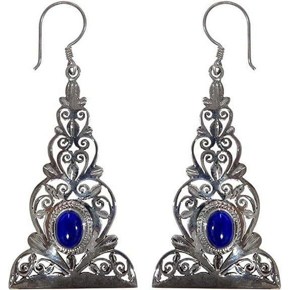 925 Sterling Silver Drop Earring for Women, Genuine Lapis Lazuli Gemstone Designer Earrings, Handmade Fashion Jewelry for Gifts
