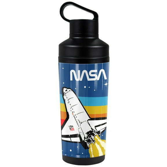 Official Nasa Logo Over Space Shuttle With Rainbow 18 oz Insulated Water Bottle, Leak Resistant, Vacuum Insulated Stainless Steel with 2-in-1 Loop Cap