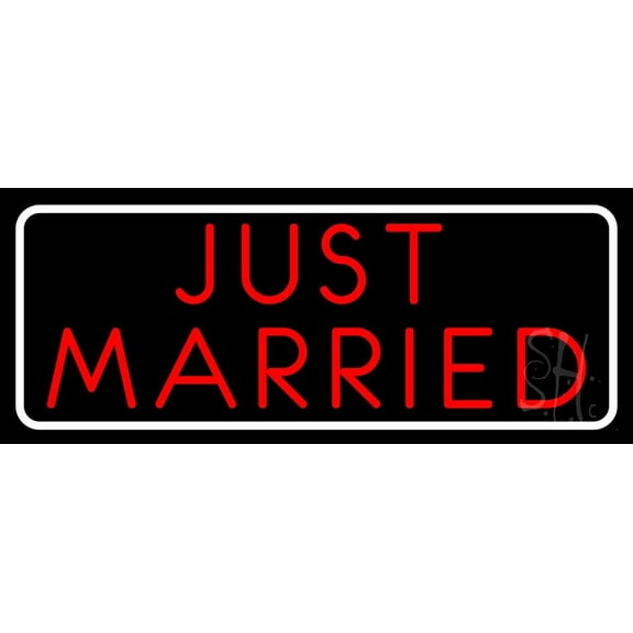 Red Just Married LED Neon Sign 13" Tall x 32" Wide - inches, Black Square Cut Acrylic Backing, with Dimmer - Premium built indoor Sign for Wedding Décor.