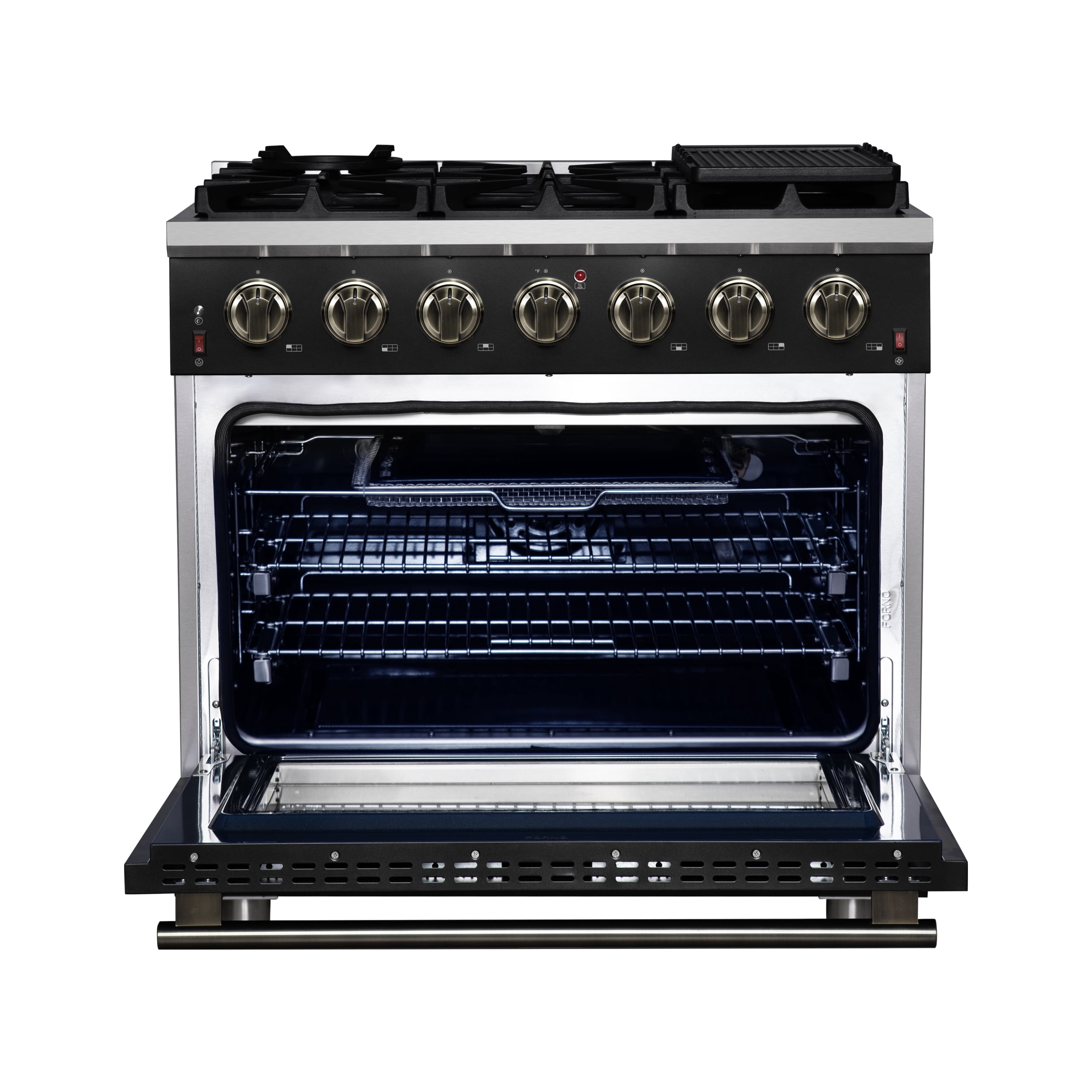 Forno Massimo 36-Inch Black Freestanding Gas Range, 6 Sealed Burners, Convection Oven