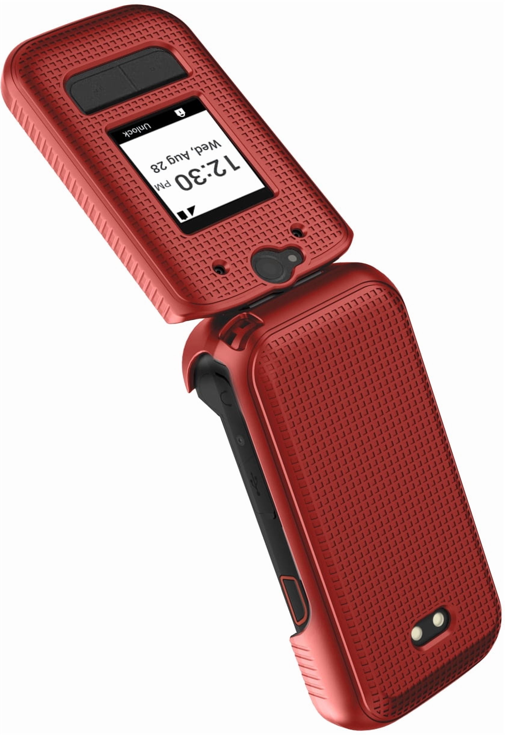 Nakedcellphone Case and Belt Clip Combo for Sonim XP3plus 5G Flip Phone (XP3 Plus X320, 2025), Textured Hard Cover and Holster/Holder - Bold Red
