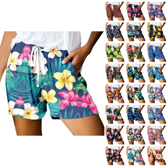 Shorts for Women 2026 Summer Elastic High Waist Relaxed Fit Printed Workout Casual Shorts with Pockets