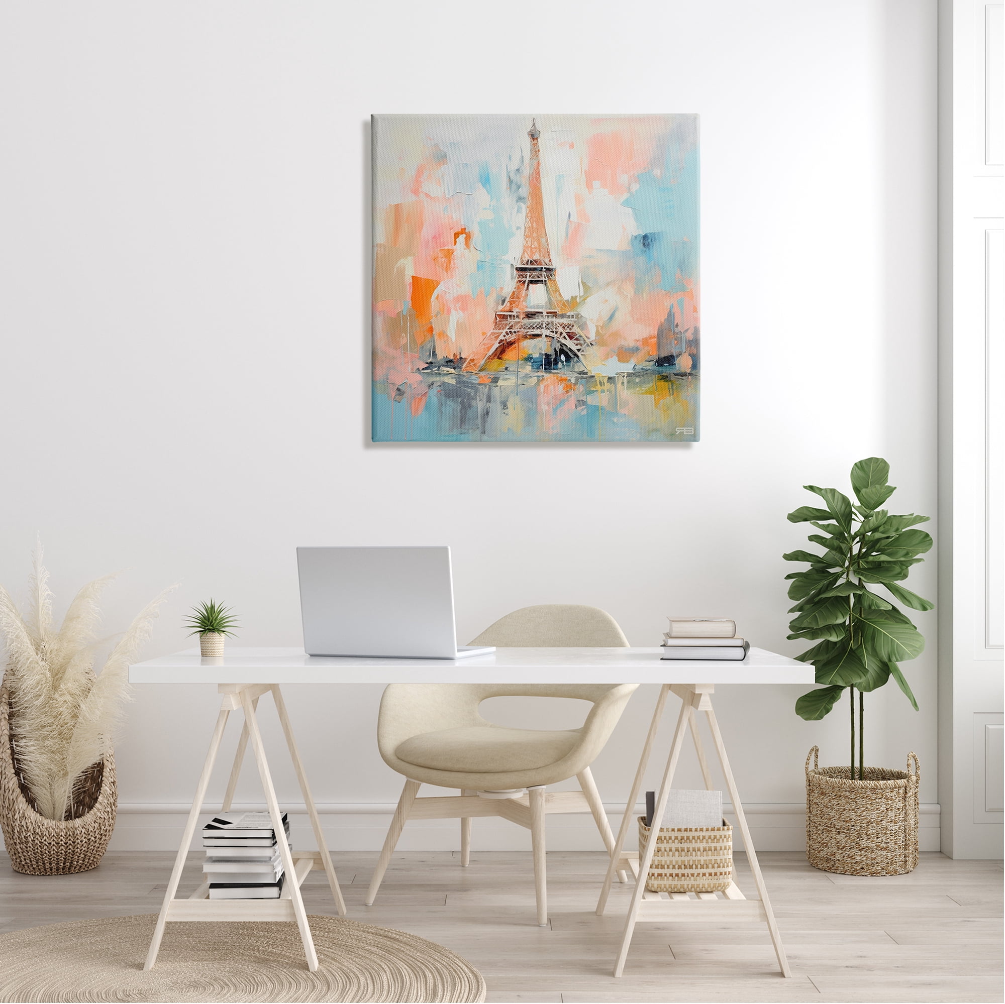 Stupell Industries Abstract Pink Eiffel Tower Abstract Painting Gallery Wrapped Canvas Art Print Wall Art, 30 x 30
