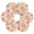 thumbnail image 7 of Yayeee 6 PCS Drink Coasters with Holder Set Woven Absorbent Round Tabletop Hot Pad, Light Red Starfish, 7 of 7