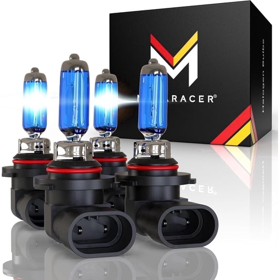 Mega Racer 9006/HB4   9005/HB3 Halogen Headlight Bulb (4 Pack) - 5000K Bright White 55/65W 1500LM - High & Low Beam Replacement Car Bulbs