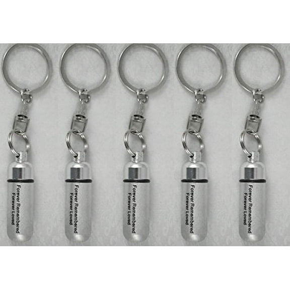 Family Set of 5 - LASER ENGRAVED - "Forever Remembered, Forever Loved"" Brushed Silver CREMATION URN on Stainless Steel Swivel Key Chain
