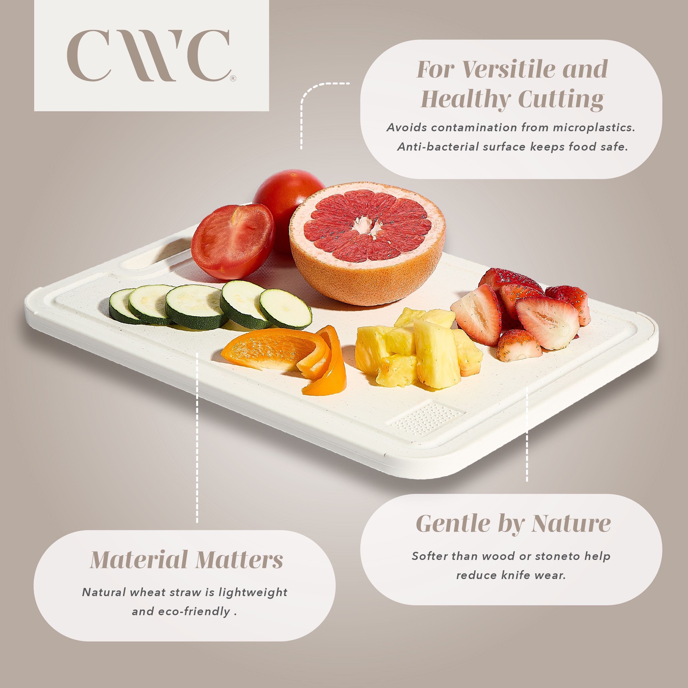 Cook With Color Double-Sided Titanium Chopping Board, Cream photo 4